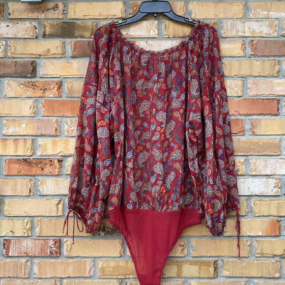 Free People, Women’s Size XL, Sundown Paisley Bodysuit, Maroon Vintage Combo - Picture 6 of 8